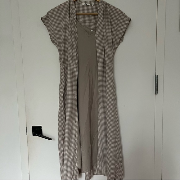Uniqlo Beige Lawn Short Sleeve Flare Dress, XS - Picture 3 of 7